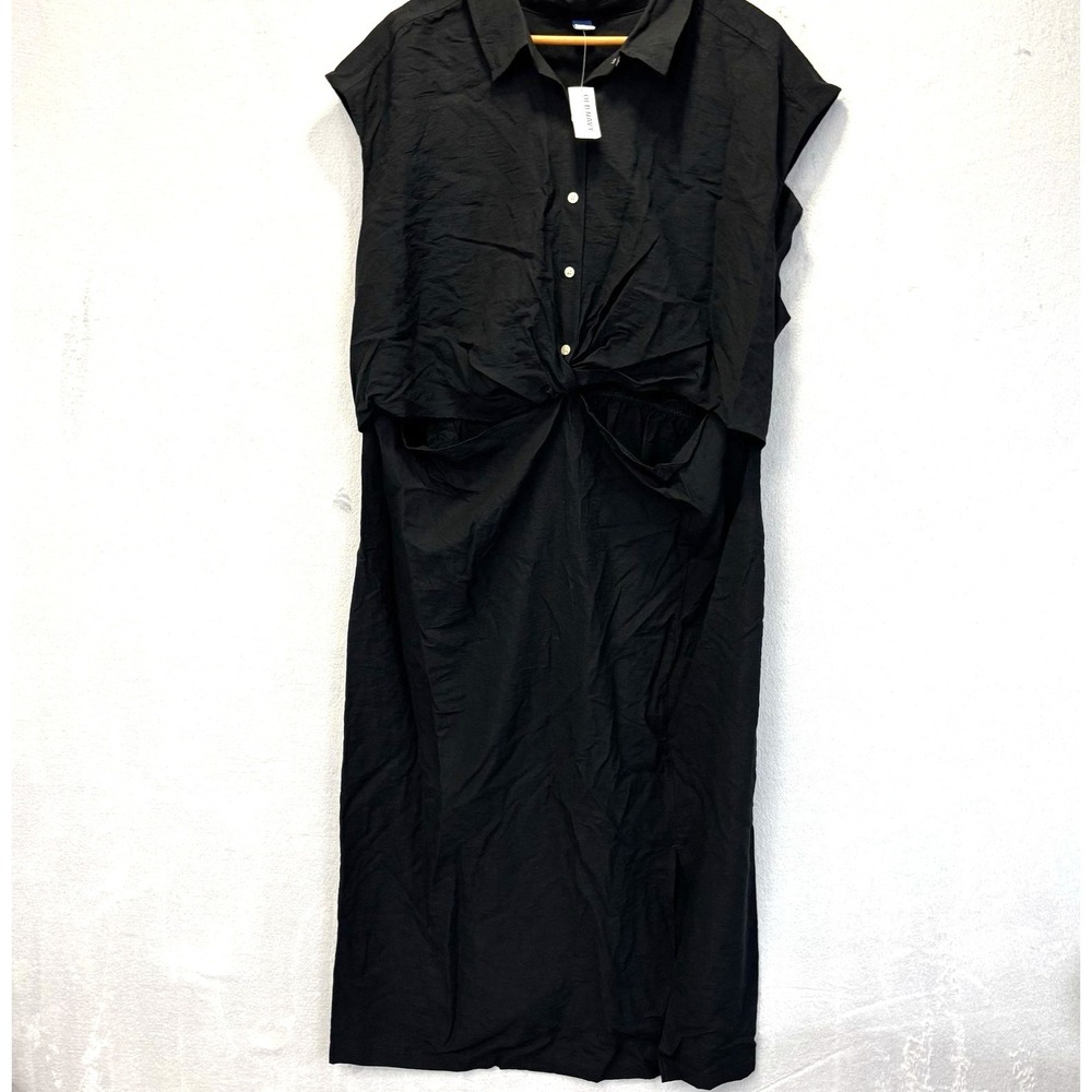NWT Old Navy Defined Crepe Side Waist Cutout Black Maxi Dress Womens 3X Button